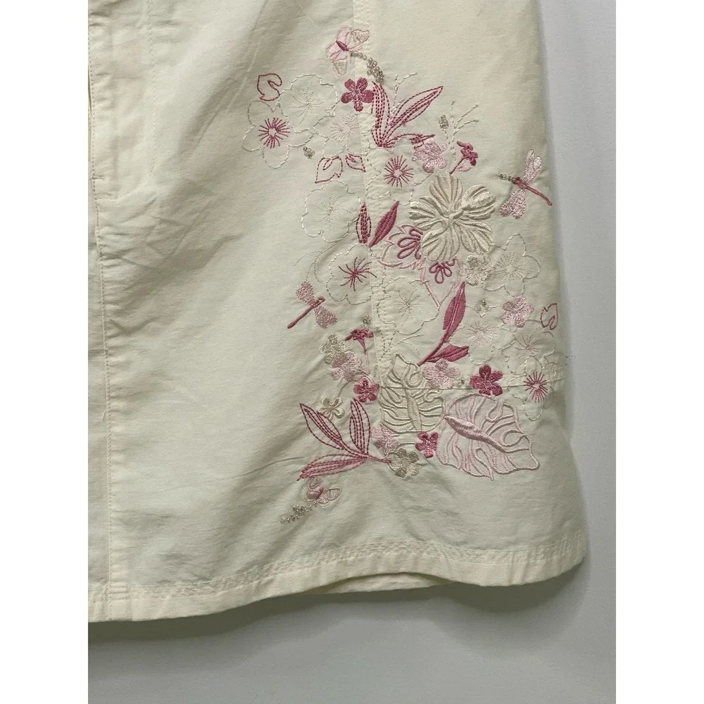 Fashion Bug Y2K Cream Embroidered Floral Dragonfly Utility Mini Skirt Fairy 14